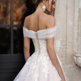 Lace Appliqué Ball Gown Backless Lace Up Off The Shoulder Wedding Dress Court Train Robe De Mariée Custom Made For Women