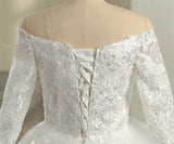 Neck White Full Sleeve Wedding Dresses Long Appliques Lace Embroidery Sweetheart Off the shoulder Vintage Bridal Ball Gowns