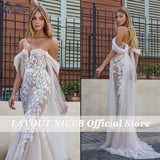 NICEB Wedding Dress Appliques Flower Bridal Gowns Sweetheart Off Shoulder robe de mariée fluide Mermaid Lace Beach Bride