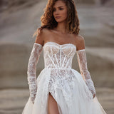 White A-Line Wedding Dresses Elegant Lace High Split Appliques Bridal Gowns Boho Beach Sweetheart Wedding Gowns Custom Size