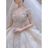 Vintage Shiny Wedding Dress 2023 New Long Train Bride Dress Big Beading Ball Gown Wedding Dresses Plus Size