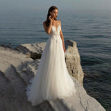 Aviana Boho Lace Appliqué V-Neck Wedding Dress For Women A-Line Sleeveless Tulle Sweep Train Bridal Gown Robe De Mariée