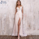 NICEB Luxury Appliques Wedding Dress Boho Mermaid Detachable Train Side Split Three Quarter Sleeves Bride Gown Illusion