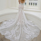Appliques Mermaid Wedding Dress 2023 Spaghetti Straps Backless Bridal Gown For Women Tulle Sweep Train Vestidos De Noiva