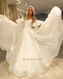 Sweetheart Wedding Dresses Off the Shoulder Long Puff Sleeves Sweep Train Bridal Gowns Vestido Novia