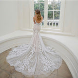 Appliques Mermaid Wedding Dress 2023 Spaghetti Straps Backless Bridal Gown For Women Tulle Sweep Train Vestidos De Noiva