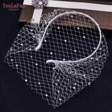 VA06 Birdcage Veil White Black Veil Face Veil Handband Bridal Veils with Crystal Blusher Veil Wedding Party Accesories