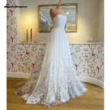 A Line Boho Print Flower Garden Wedding Dress Women Sleeveless 2023 Pleats Wedding Gowns for Bridal