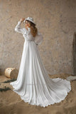 Sweetheart Beach A-Line Wedding Dresses Long Puff Sleeves Side Slit Sweep Train Bridal Gowns Custom Size Robe de