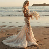Sexy Mermaid Wedding Dresses With 3D Lace Appliques Backless Beach Sleeveless Bride Gown Zipper Train Robe De mariée