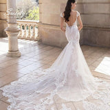 Wedding Dress With Slim-line Mermaid Lace O-neck Sleeveless Elegant Wedding Gowns Back Button Appliques Robes De Mariée