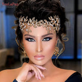 Alloy Leaf Tiara for Woman Pearls Bridal Headband Wedding Hair Accessories Handmade Girl Headpiece with Organza HP353