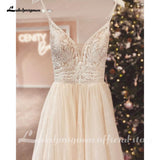 Spaghetti Straps Champagne Boho Wedding Dress For Women 2023 Vestido Civil Bridal Church Wedding Gowns suknie slubne