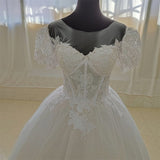 Ivory Sweetheart Vestido De Noiva Plus Size Wedding Dress Short Sleeve Plears Embroidery Appliques Custom Made Bridal