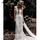 Boho Lace Behemian Mermaid Wedding Dress Robe Civil Country Bridal Gowns Sexy Backless Lace robe mariage femme