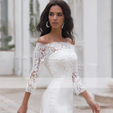 Long Sleeves Lace Wedding Dress For Women Brides Princess 2023 Sexy Boat Neck Mermaid Appliques Bridal Gown Custom Made