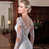 NICEB Mermaid Wedding Dress 2023 Illusion Back Vestido De Noiva Long Sleeve Beads O Neck Lace Appliques Bride Bridal Gown