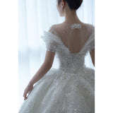 New Luxury Wedding Dress Off The Shoulder V-neck Sexy Lace Applique Princess Wedding Gown With Pearls Vestido De Noiva
