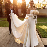 Strapless Off The Shoulder Wedding Dress 2023 Bow Sleeveless Backless A-Line Simple Satin Bridal Gown Vestido De Noiva