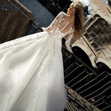 NICEB Illusion Lace Long Sleeves Wedding Dress Appliques Buttons Back Vestidos De Noiva Mariage Tulle A Line Custom Made