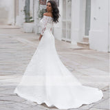 Long Sleeves Lace Wedding Dress For Women Brides Princess 2023 Sexy Boat Neck Mermaid Appliques Bridal Gown Custom Made