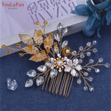 HP67 Golden Color Woman Comb Floral Bridal Headwear Wedding Hairpin Party Brides Hair Clips Headdresses Bridesmaid Gift