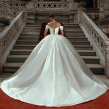 Sexy Ladies Off Shoulder Arabian Dubai Satin Wedding Dress A-line Skirt Sweeping Train Back Tie Custom 2023 Bridal Dress