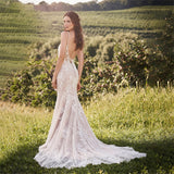 Lace Appliques Mermaid Wedding Dresses V- Neck Sleeveless Sweep Train Bridal Gowns Vestidos De Novia Custom Made
