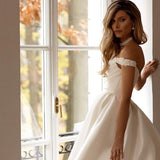 White A-Line Wedding Dresses Elegant Off The Shoulder Appliques Bridal Gowns Boho Beach Princess Wedding Gowns Custom Size