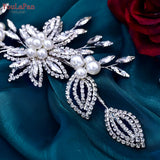 HP445 Luxury Bridal Headpiece Set Crystal Flower Wedding Headband Women Hair Ornament Jewelry Pearls Bride Headdress