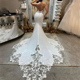 Ivory Boho Lace V-neck Wedding Dresses Spaghetti Straps Mermaid Bridal Dress Appliqued Lace Backless Wedding Gowns 2023