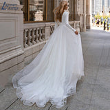 NICEB Glitter Tulle Wedding Dress Bride Party Long Sleeve V-Neck Satin Bridal Gowns Vestidos De Noiva Mariage Custom Made