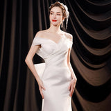 Light Wedding Dress Off The Shoulder Sexy Satin Memaid Wedding Dresses Big Butterfly Decoration Back Vestido De Noiva