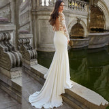 Sexy Deep V-Neck Wedding Dres Long Sleeve Backless Modern Mermaid Bride Gown Illusion Zipper Button Vestido De Novia
