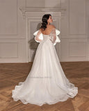Sweetheart Beach A-Line Wedding Dresses Long Puff Sleeves Lace Appliques Bridal Gowns Vestido De Noiva