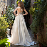 High Slit Wedding Dress Lace Appliques Cap Sleeves Vestido De Novia Backless Elegant Bridal Gown For Bride Robe De Mariée