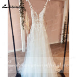 Straps Beach Lace Wedding Dresses Appliques Lace A-Line White Bride Dress Princess Wedding Gown Backless Robe de marie