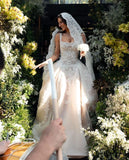 Rustic Wedding Dress Ball Gown Square Neck White Lace Tulle Long Wedding Dresses Summer Brides Dress Bridal Gowns HZ1214