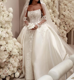 Modest Wedding Dress Ball Gown Strapless White Satin Long Wedding Dresses Brides Dress Bridal Gowns HZ1214