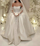 Modest Wedding Dress Ball Gown Strapless White Satin Long Wedding Dresses Brides Dress Bridal Gowns HZ1214