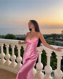 Simple A line Straps Pink 20th Birthday Dress Satin Prom Dress 18th Birthday Outfits For Women HZ1214
