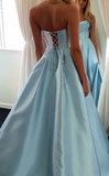 Modest A line Strapless Yellow Slit Satin 20th Birthday Dress Prom Dress 18th Birthday Outfits For Women HZ1214