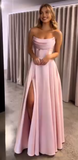Modest A line Strapless Yellow Slit Satin 20th Birthday Dress Prom Dress 18th Birthday Outfits For Women HZ1214