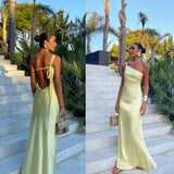 Sexy A line One Shoulder Yellow Backless Long Prom Dresses Formal Summer Wedding Guest Dresses Wedding Guest Outfit HZ1214
