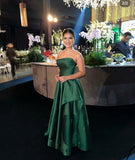 Sexy A line Strapless Green Satin Long Prom Dresses Formal Summer Wedding Guest Dresses Wedding Guest Outfit HZ1214