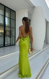 Modest Mermaid Spaghetti Straps Green Backless Satin 20th Birthday Dress Prom Dress 18th Birthday Outfits For Women HZ1214
