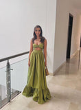 Modest A line Sweetheart Satin Green Prom Dresses Formal Summer Spring Wedding Guest Dresses Wedding Guest Outfit HZ1214