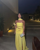 Modest A line Strapless Chiffon Yellow 20th Birthday Dress Prom Dress 18th Birthday Outfits Holiday Outfit HZ1214