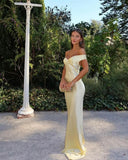 Simple Sheath Off The Shoulder Yellow Long Prom Dresses Formal Summer Wedding Guest Dresses Wedding Guest Outfit HZ1214