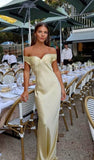 Simple Sheath Off The Shoulder Yellow Long Prom Dresses Formal Summer Wedding Guest Dresses Wedding Guest Outfit HZ1214